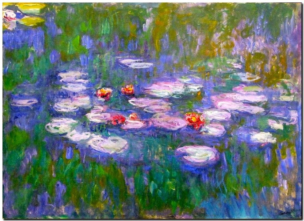 CLAUDE MONET ~ Water Lilies red *FRAMED* CANVAS ART 24x16