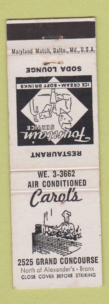 Matchbook Cover - Carol's Restaurant Bronx New York City
