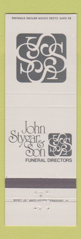 Matchbook Cover - John Stygar Son Funeral Home St Louis MO