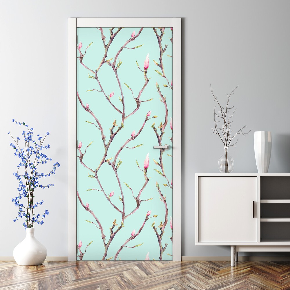 Spring Branches forest woodland forest pastel mural vintage Door Decal