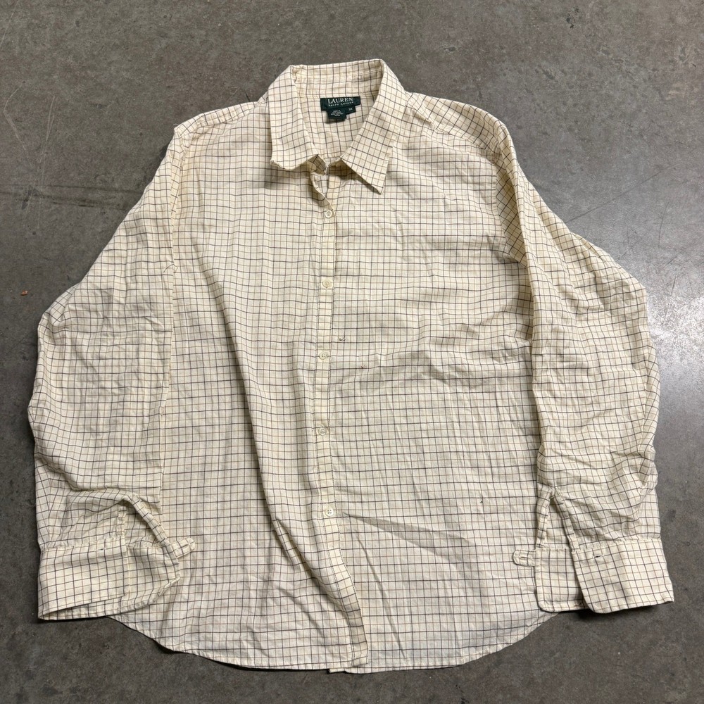 Lauren Ralph Lauren Womens 3X Cream Plaid Windowpane Cotton Button Down Shirt
