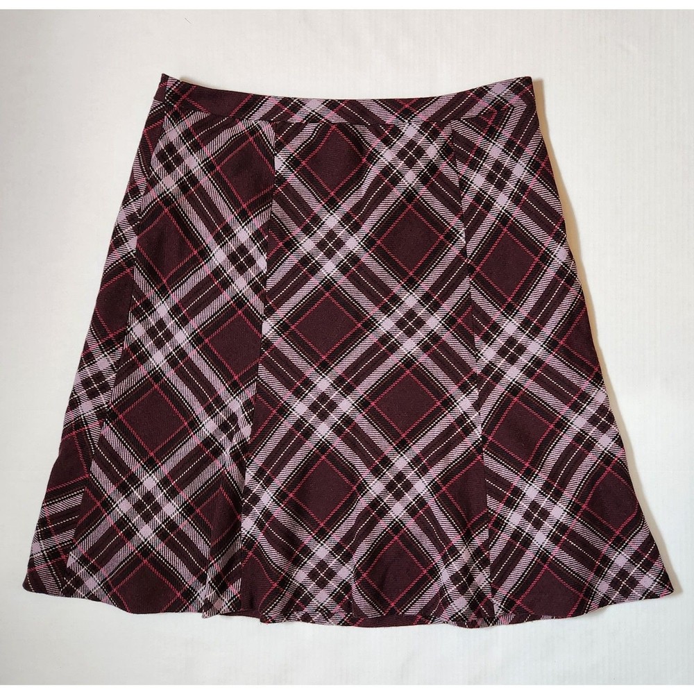 Ann Taylor LOFT Plaid Skirt Women’s 14 Burgundy Wool Blend