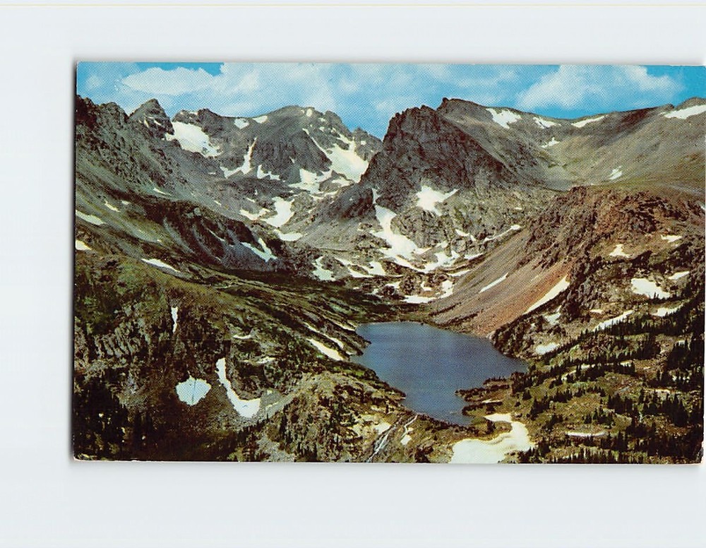 Postcard Aerial view of Isabel Lake and the peaks of the Front Range CO USA