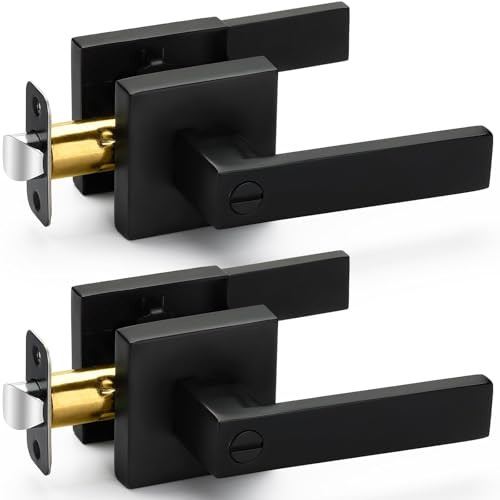 2 Pack Matte Black Door Handles Privacy Door Levers, Heavy Duty Bed and Bath