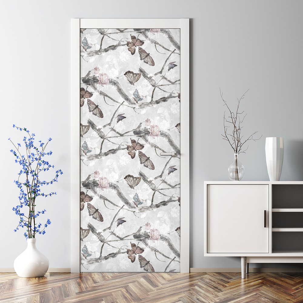 Delicate Butterfly & Floral Branches Self-Adhesive Door Decal