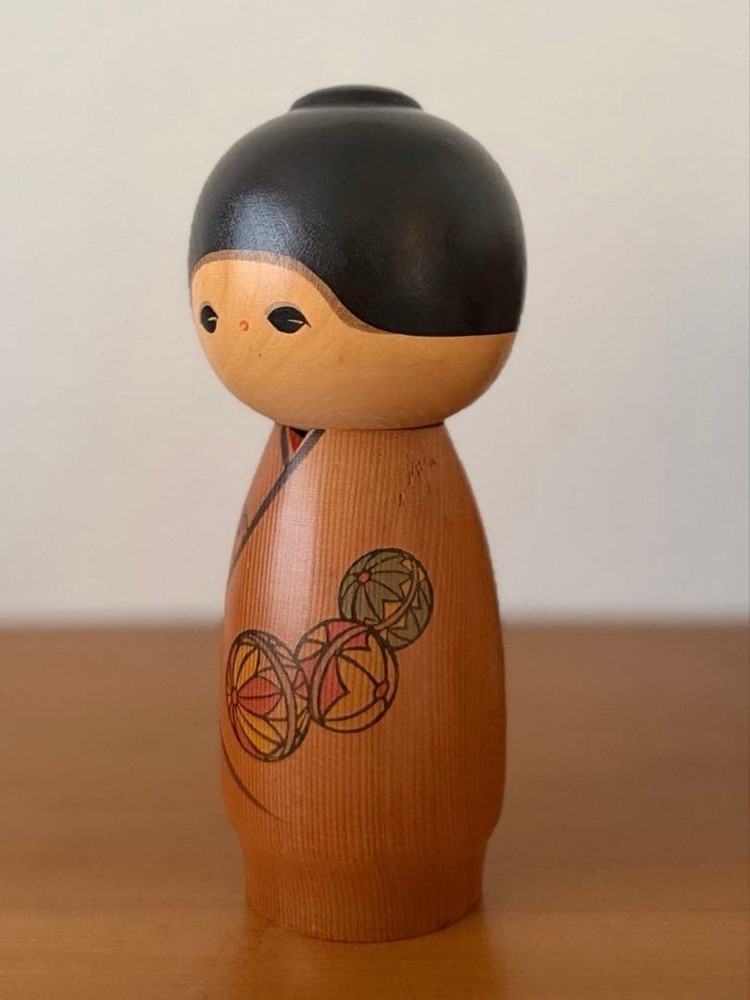 Miyagawa Kunio Kokeshi Doll 19cm Vintage Flower Pattern Wooden Art