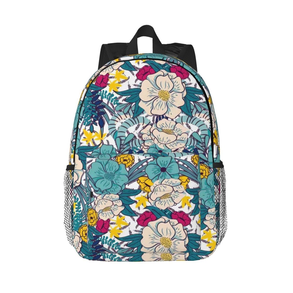 Floral Toddler Backpack for Girls Boys Kids Teens Woman Teal Flower Bags Pres...