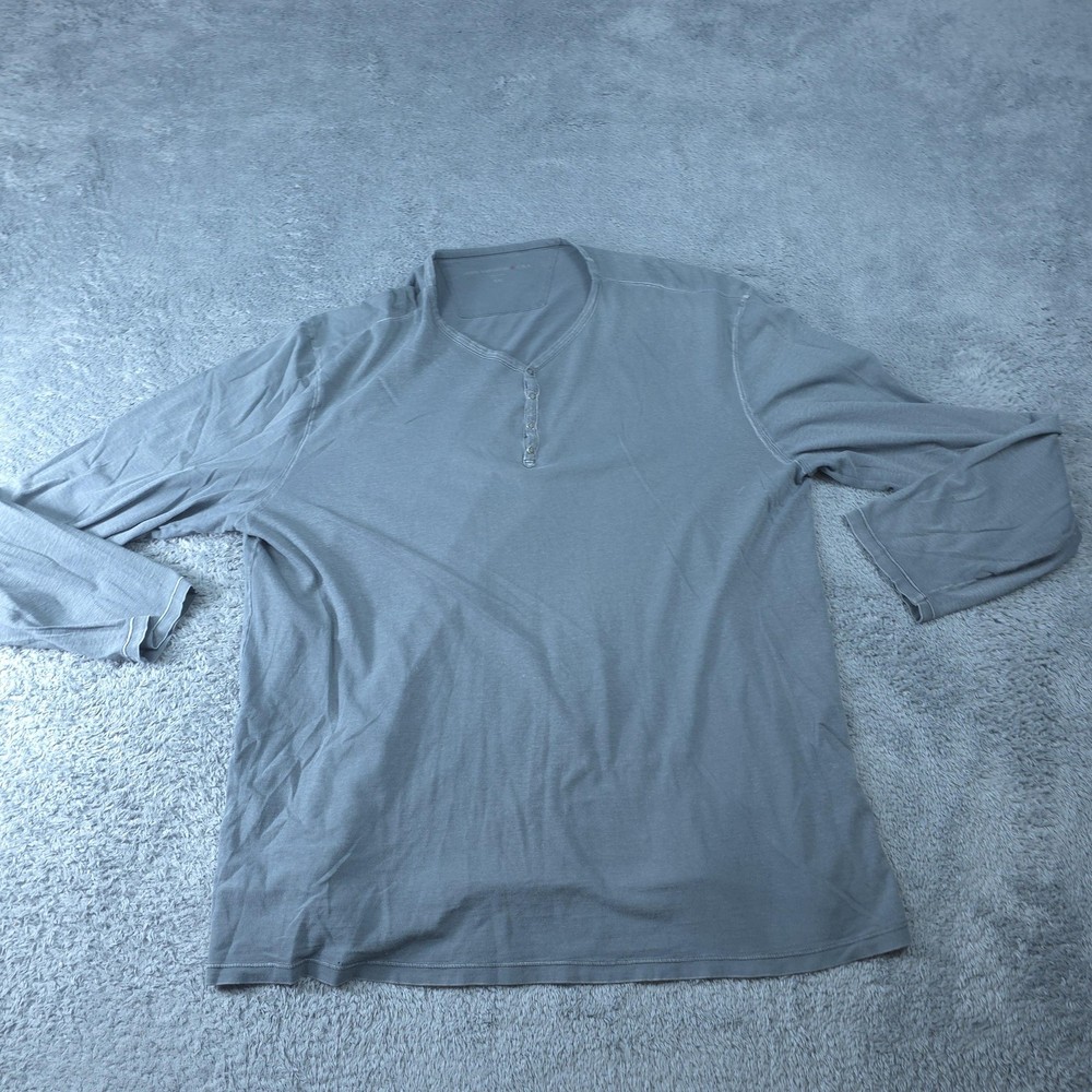 John Varvatos USA Shirt Mens 2XL Gray Henley Long Sleeve Casual Distressed