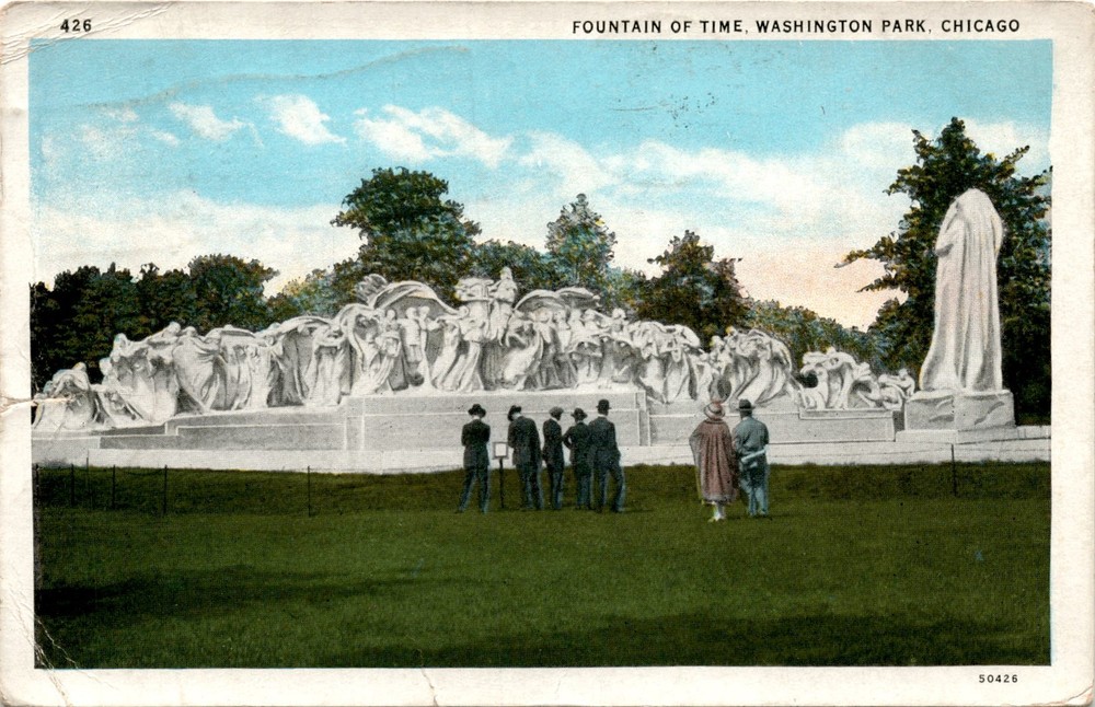 FOUNTAIN OF TIME, WASHINGTON PARK, CHICAGO, LORADO TAFT, Postcard