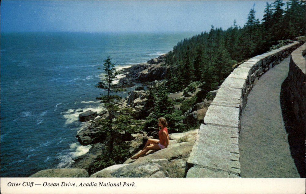 Maine Otter Cliff Acadia National Park Ocean Drive ~ vintage postcard sku585-image