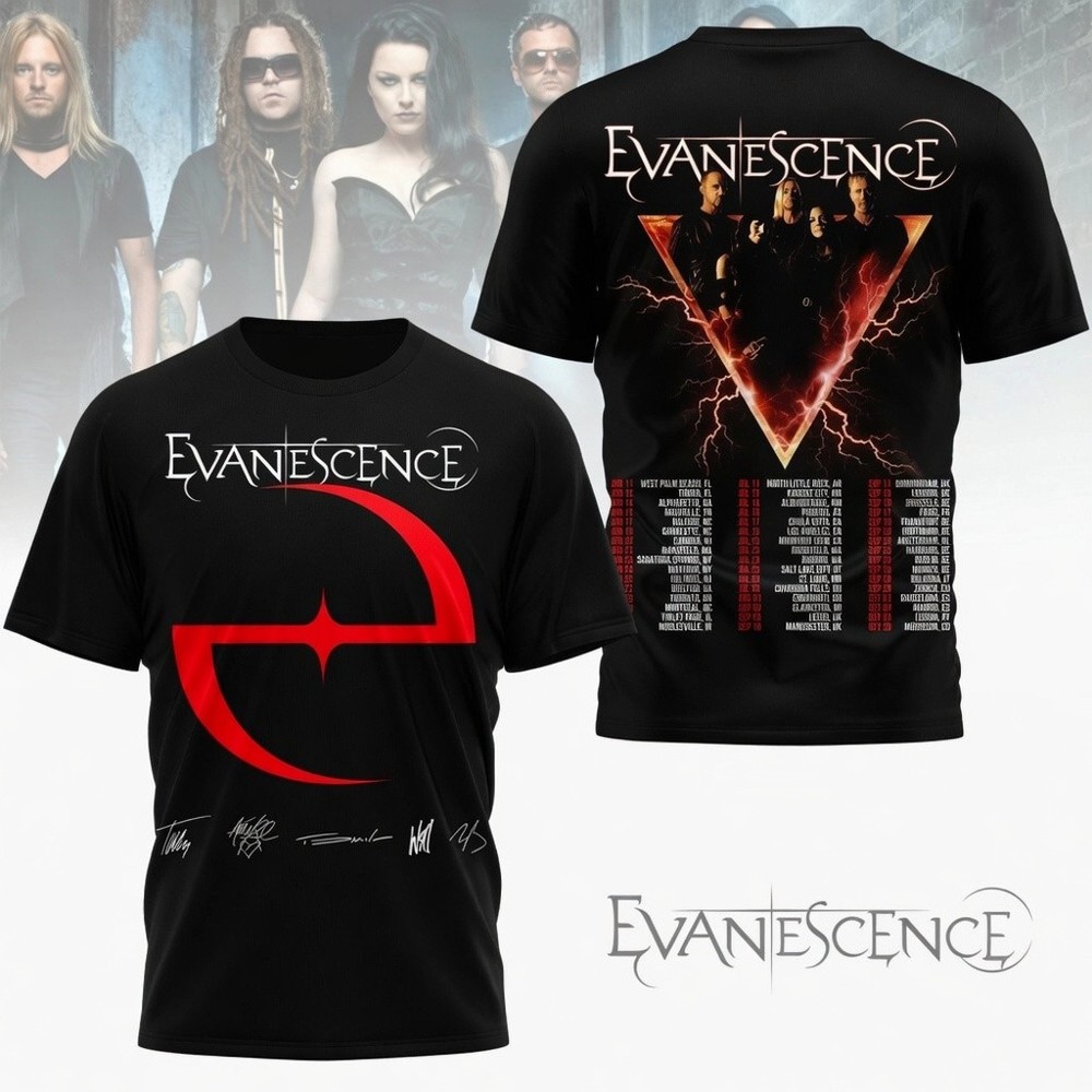 Evanescence 2026 Concert Tour 3D T-Shirt Unisex Gift For Fans S-5XL
