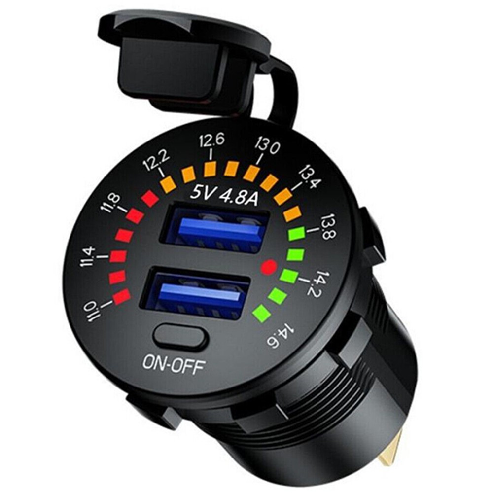 12V Dual 4.8A USB Car Charger 2 Port Adapter LED Voltmeter Socket Fast Charging-