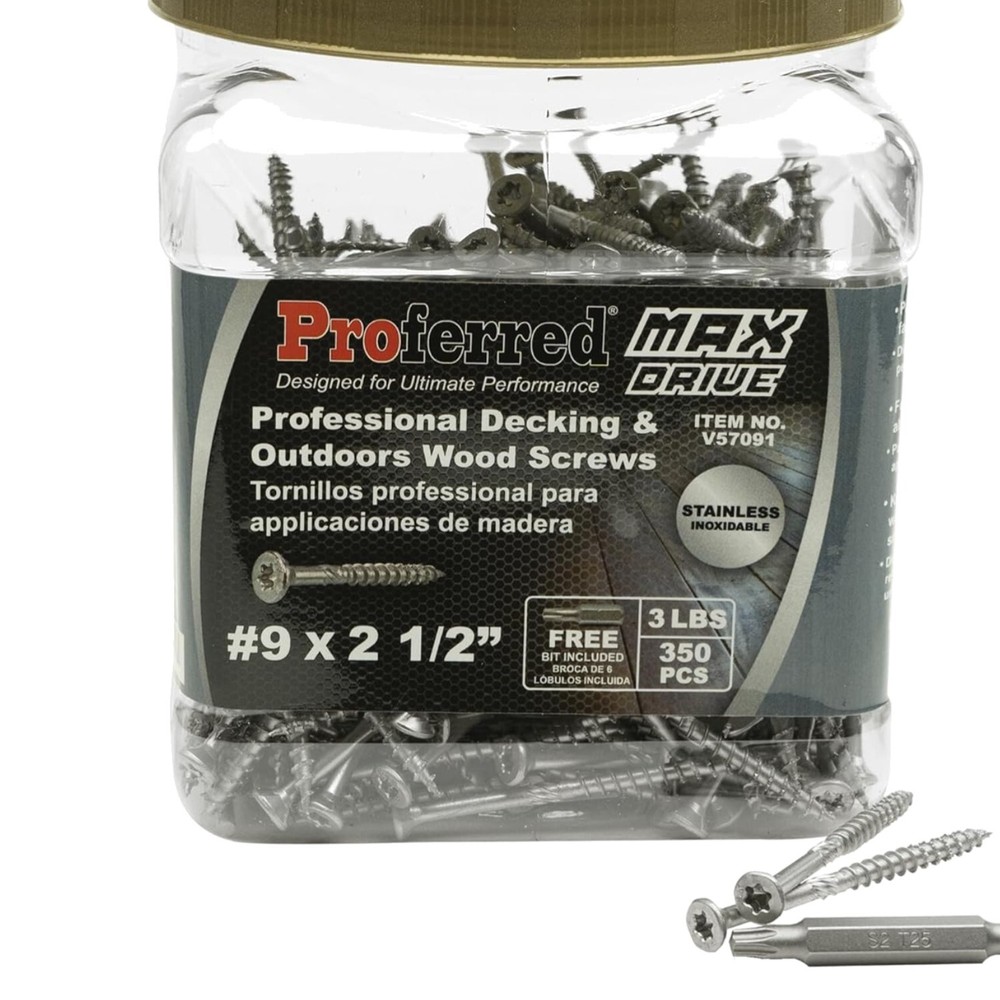 350-Piece Stainless Steel Deck Screws 2-1/2 Inch with 6-Lobe Drive for Professional Use