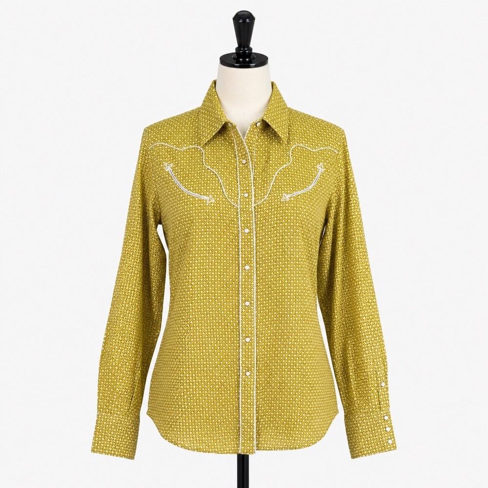 Ariat Western Shirt Womens Large Green White Geometric Pearl Snap Arrow 10008229