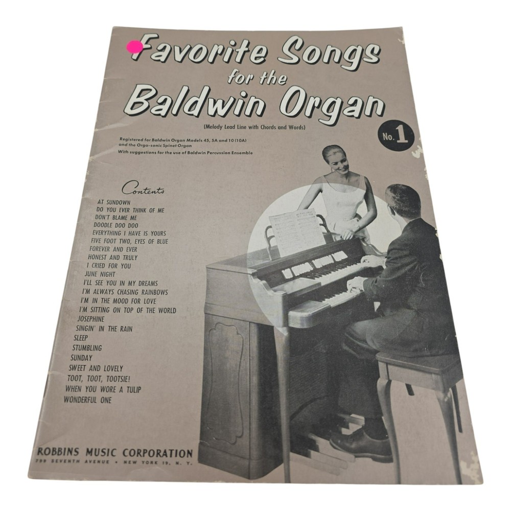 Favorite Songs for the Baldwin Organ Paul Mooter 1958 Vintage Sheet Music