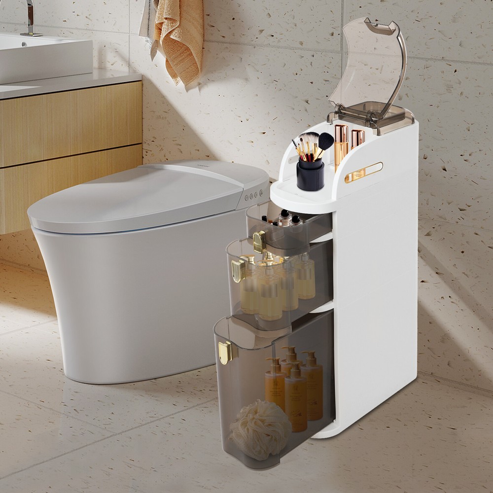 Slim Narrow Bathroom Floor Cabinet with Storage Drawers  