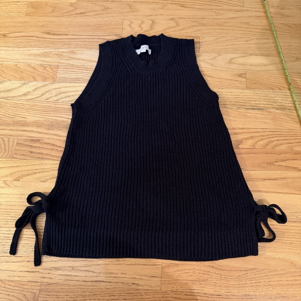 Ann Taylor LOFT Ribbed Side Tie Thick Sweater Tank Top Women’s Large Black