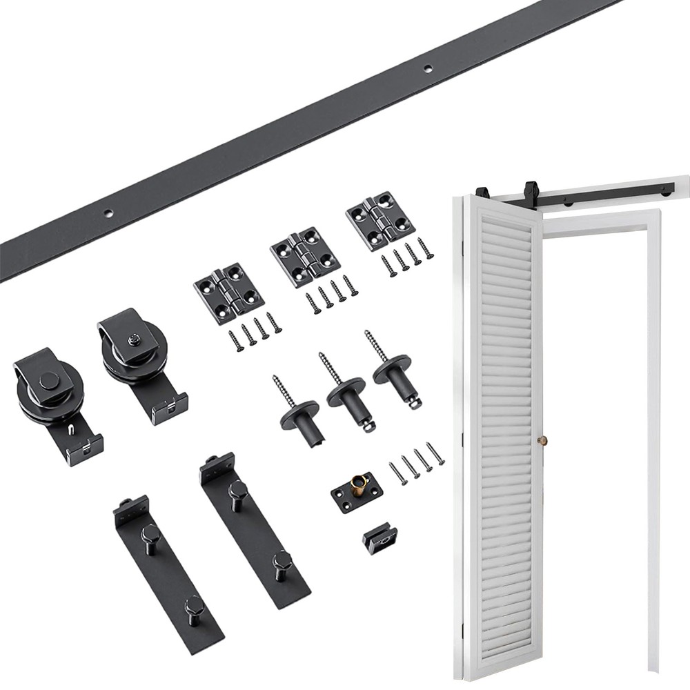 36in Bifold Sliding Door Track,Sliding barn door hardware kit,Brand New Black