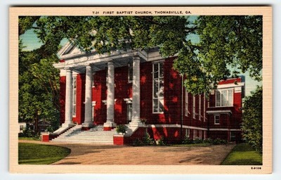 Vintage Linen Postcard First Baptist Church Thomasville GA 1940s
