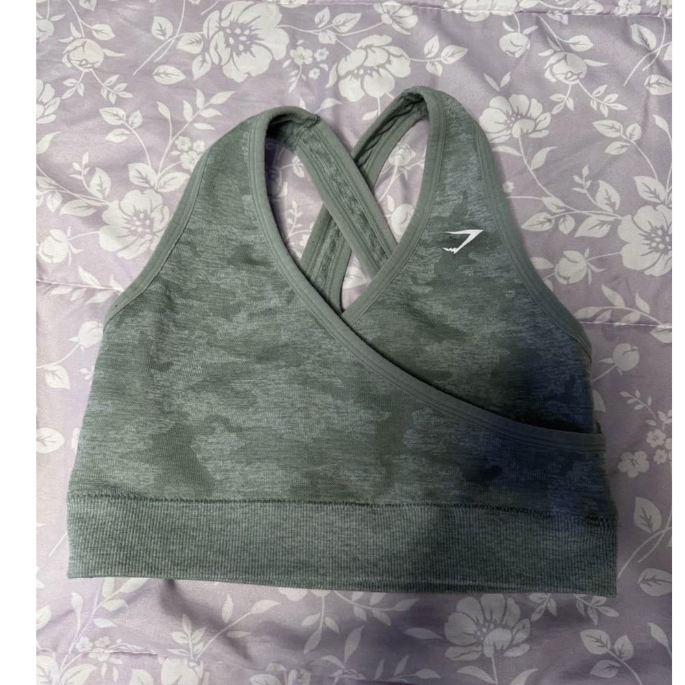 Gymshark Green Crossback Sports Bra XS Pullover Wireless Solid