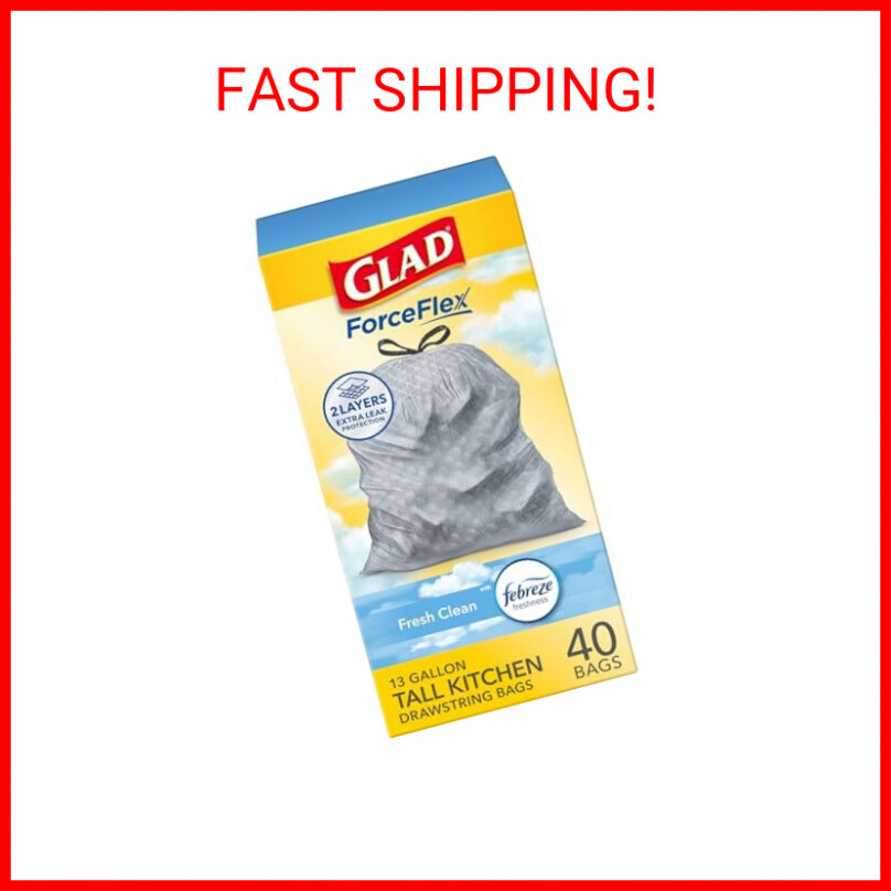 Glad Trash Bags, ForceFlex Tall Kitchen Drawstring Garbage Bags, Fresh Clean, 13