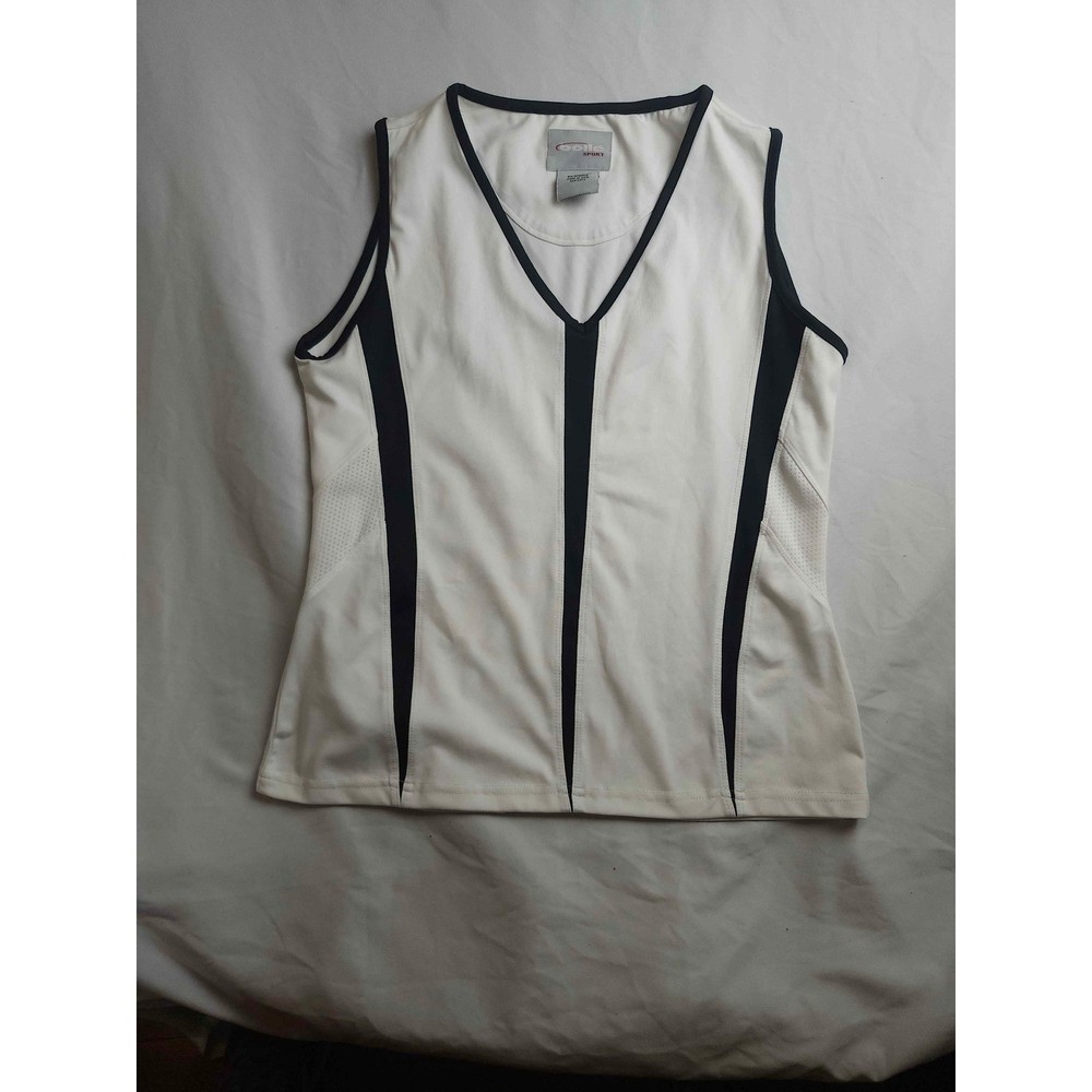 Bolle Sport Womens White Black V-Neck Sleeveless Athletic Tennis Tank Top Size M