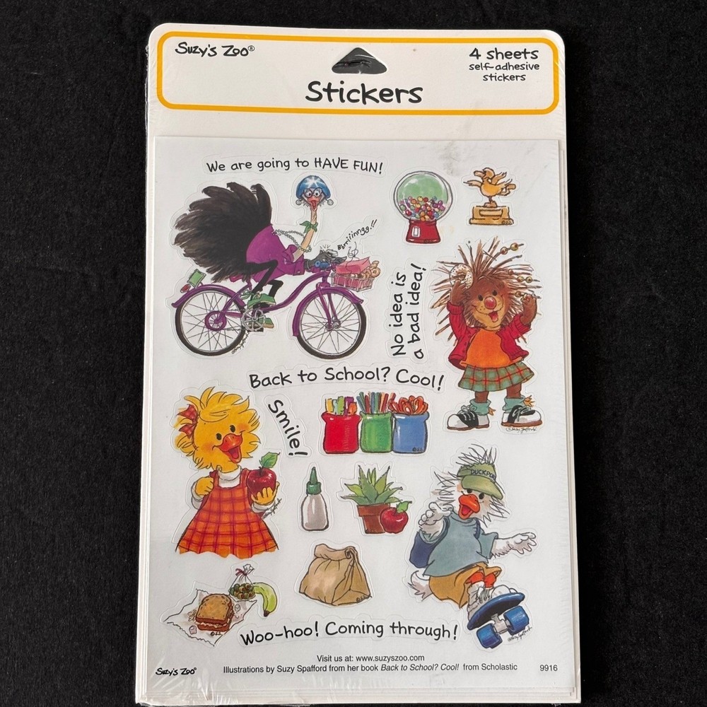 Suzy's Zoo Vintage Acid-Free Stickers 4 Sheets Back to School Friends 9916 9470-image