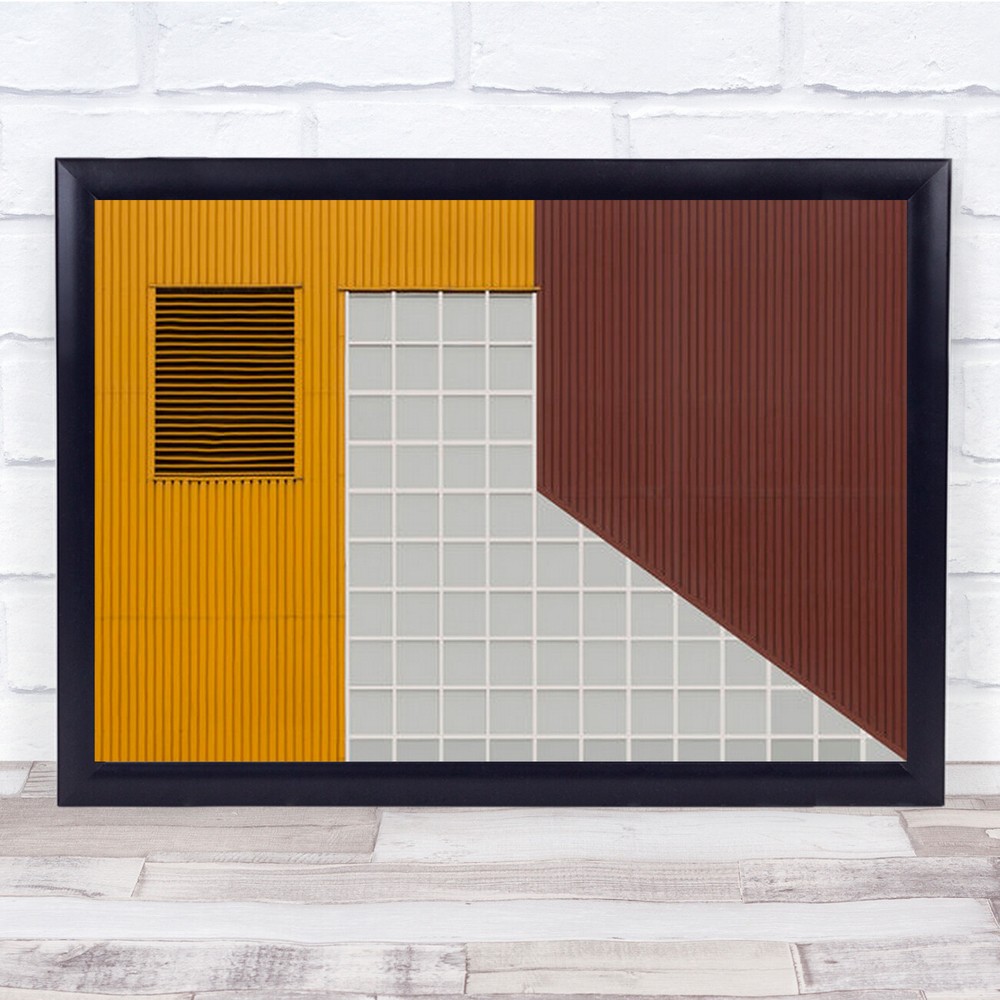 Mathematics Squares Lines Colors Yellow Grey Pink Architecture Wall Art Print