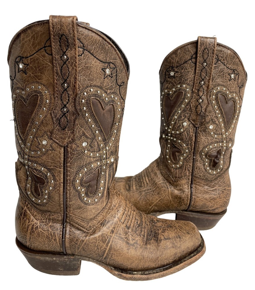 Wildflowers Bluebonnet Brown Studs Leather Western Square Toe Boots Women's 5.5
