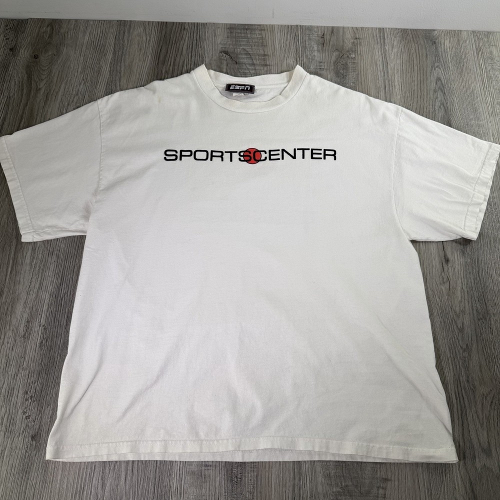 Vintage ESPN SportsCenter T-Shirt Size XL TV Sports Telivision White 2-sided