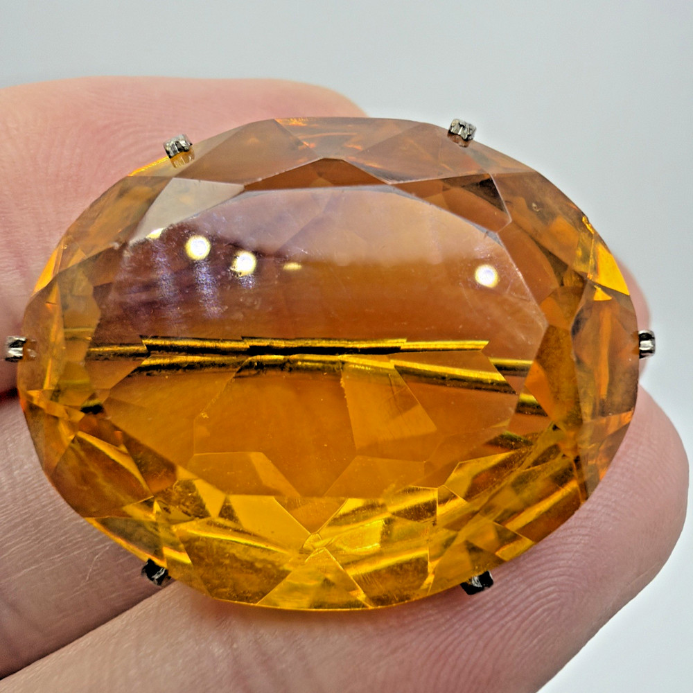 Vintage Czech Citrine Glass Rhinestone Brooch