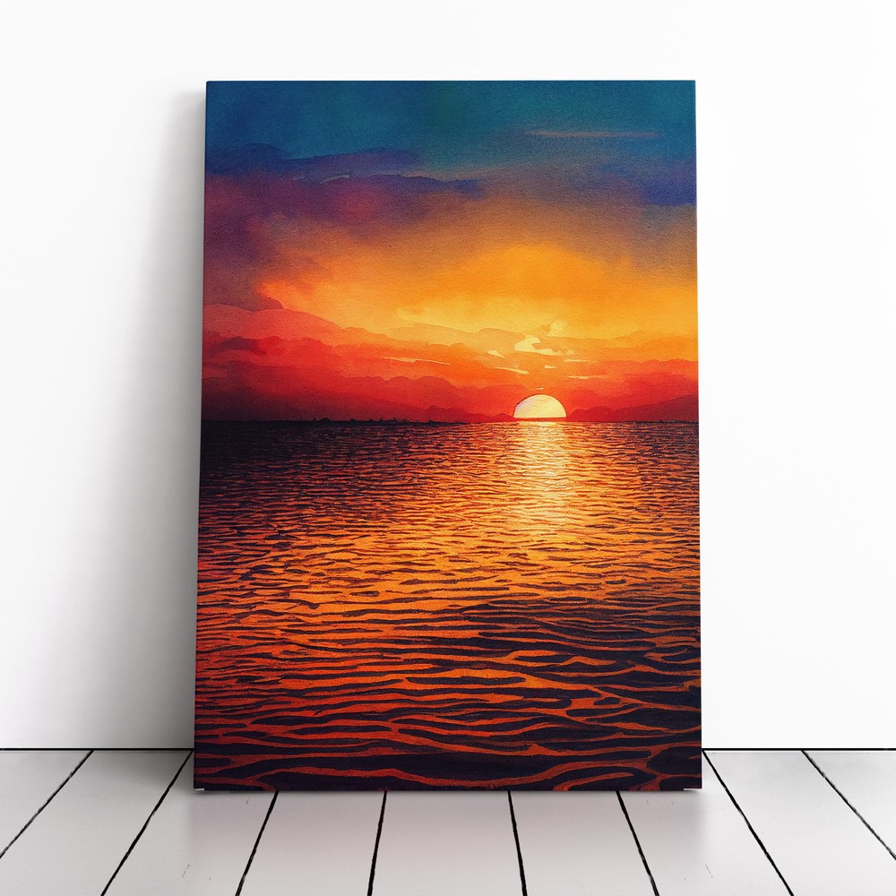 Striking Ocean Sunset No.4 Canvas Wall Art Print Framed Picture Dining Room