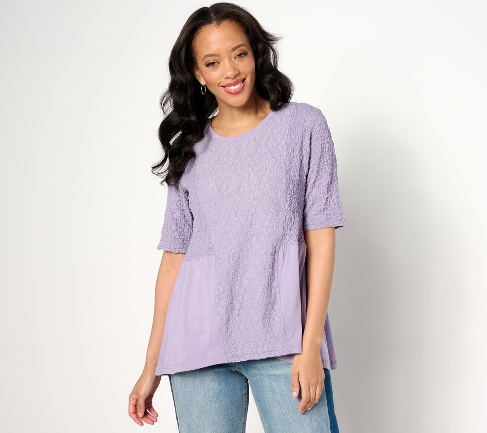 Peepers Women's Top Sz S Eyelet Elbow Sleeve Blouse Purple A647335