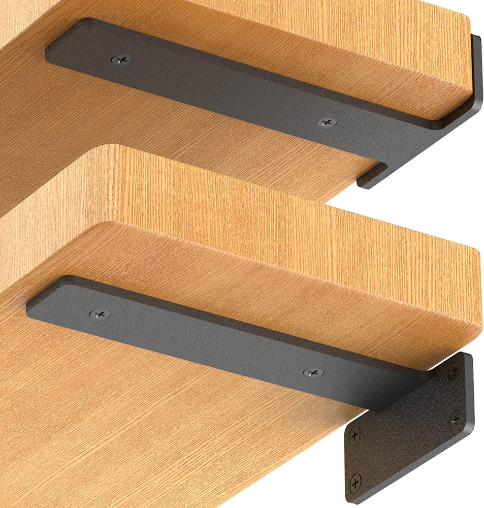 6 Pack 10 Inch Heavy Duty Black Industrial Floating Shelf Brackets