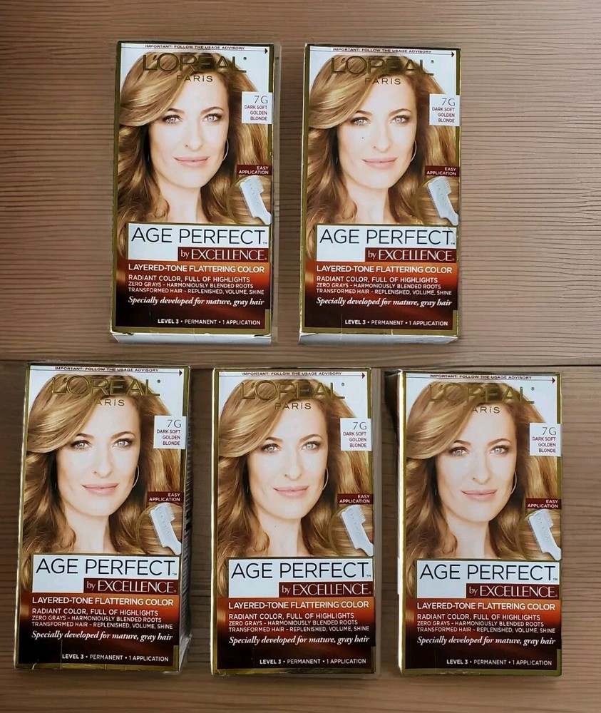 Lot of 5 Loreal Paris Excellence Age Perfect #7G. Dark Soft Golden Blonde. New