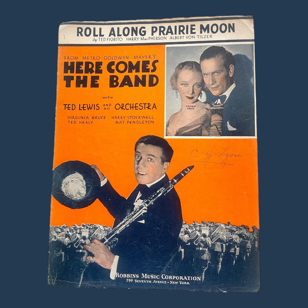 Roll Along Prairie Moon Sheet Music Ted Lewis MGM Film Here Comes the Band 1935