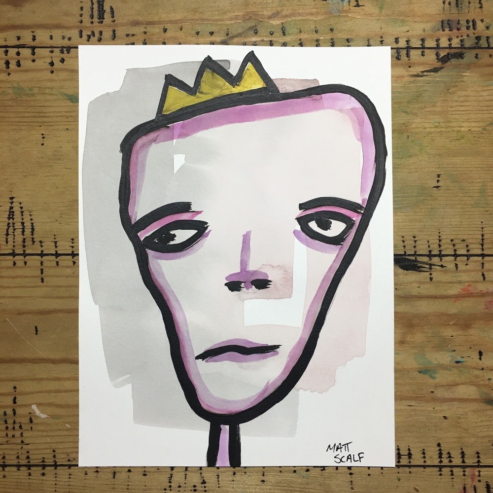 Matt Scalf 9x12 Face Abstract Urban Street Art Graffiti Character Crown Outsider