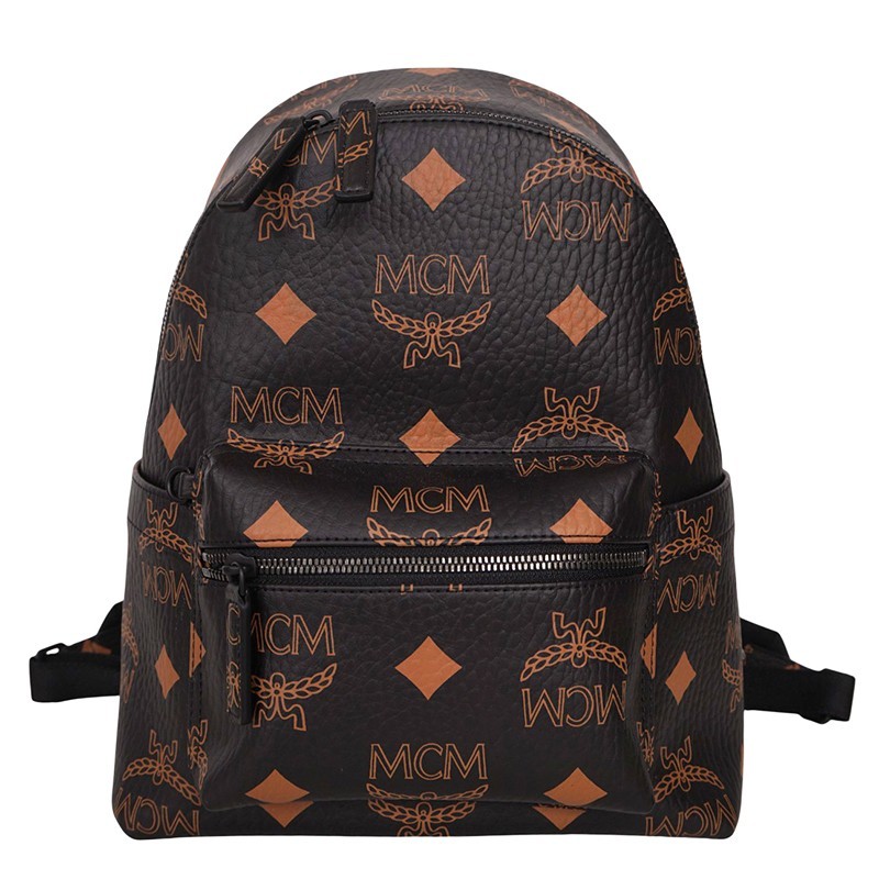 NEW $990 MCM Black Visetos Orange/Tan STARK MAXI LOGO Monogrammed BACKPACK NWT