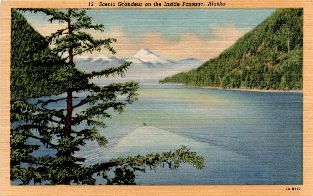Inside Passage, Alaska, Seattle, Skagway, ocean highway, mountains, Postcard