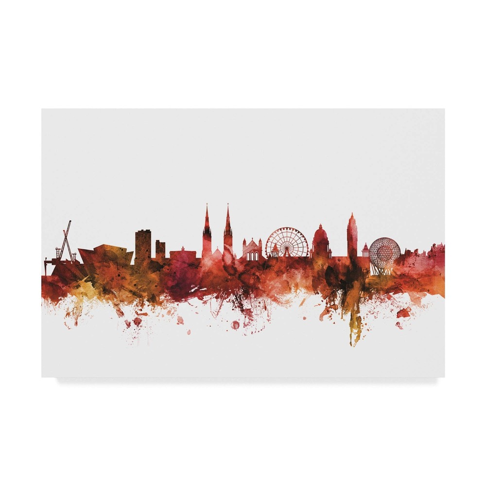 Belfast Northern Ireland Skyline Red by Michael Tompsett, 12x19