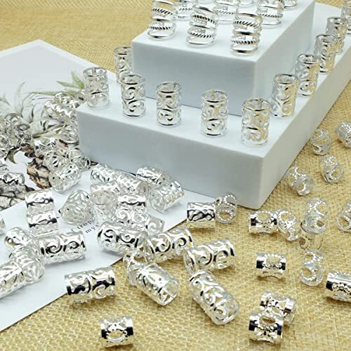 100 PCS Hair Accessories Loc Hair Jewelry for Women Braids Rings, J-Silver