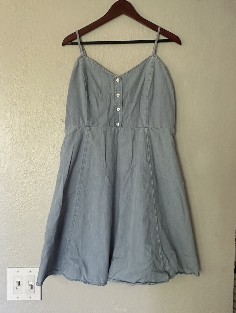 Gap Women Sundress Smocked Back Spaghetti Strap Blue Denim Minidress Size 12