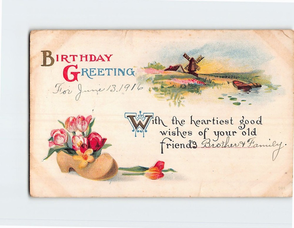 Postcard Embossed Art Print Birthday Greeting Card