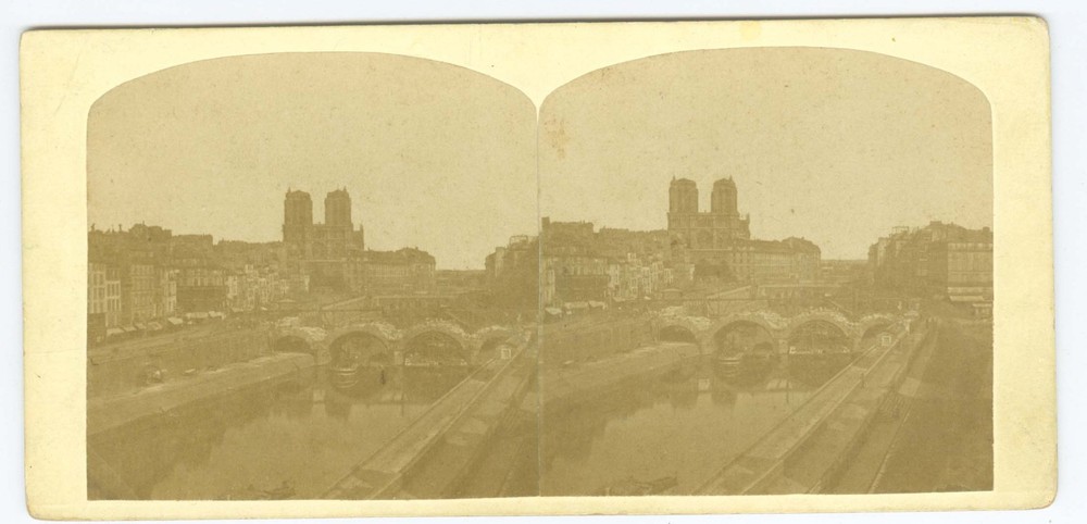 G5082~ FRANCE PARIS Pont St Michel Notre Dame 1860s Stereoview