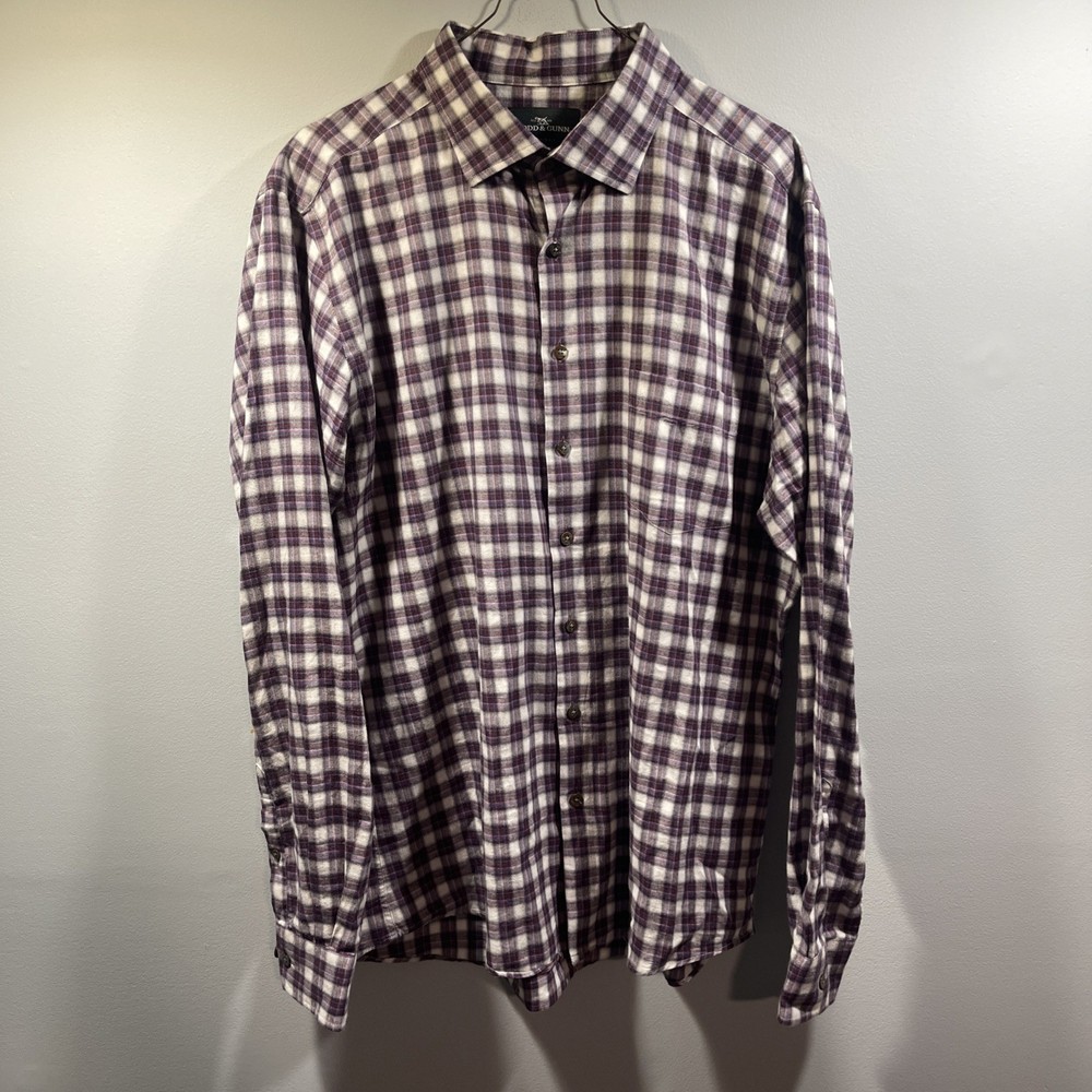 Rodd & Gunn Mens XL Purple White Plaid Long Sleeve Sports Fit Button Up Shirt
