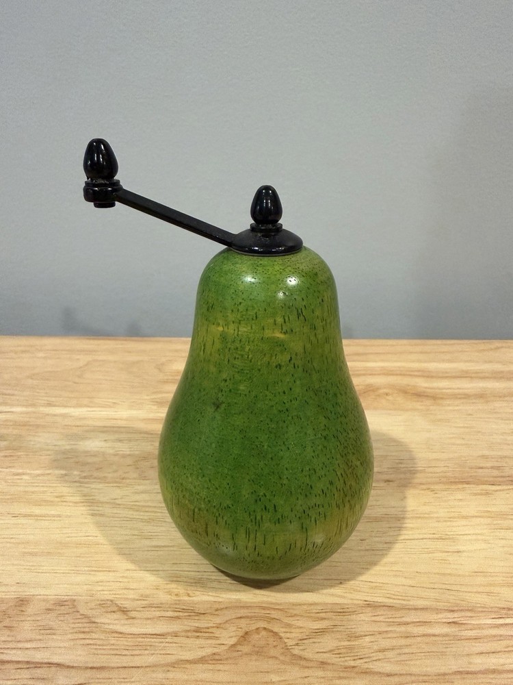 Vintage Wooden Green Pear Shaped Pepper Mill/Grinder Stainless Steel