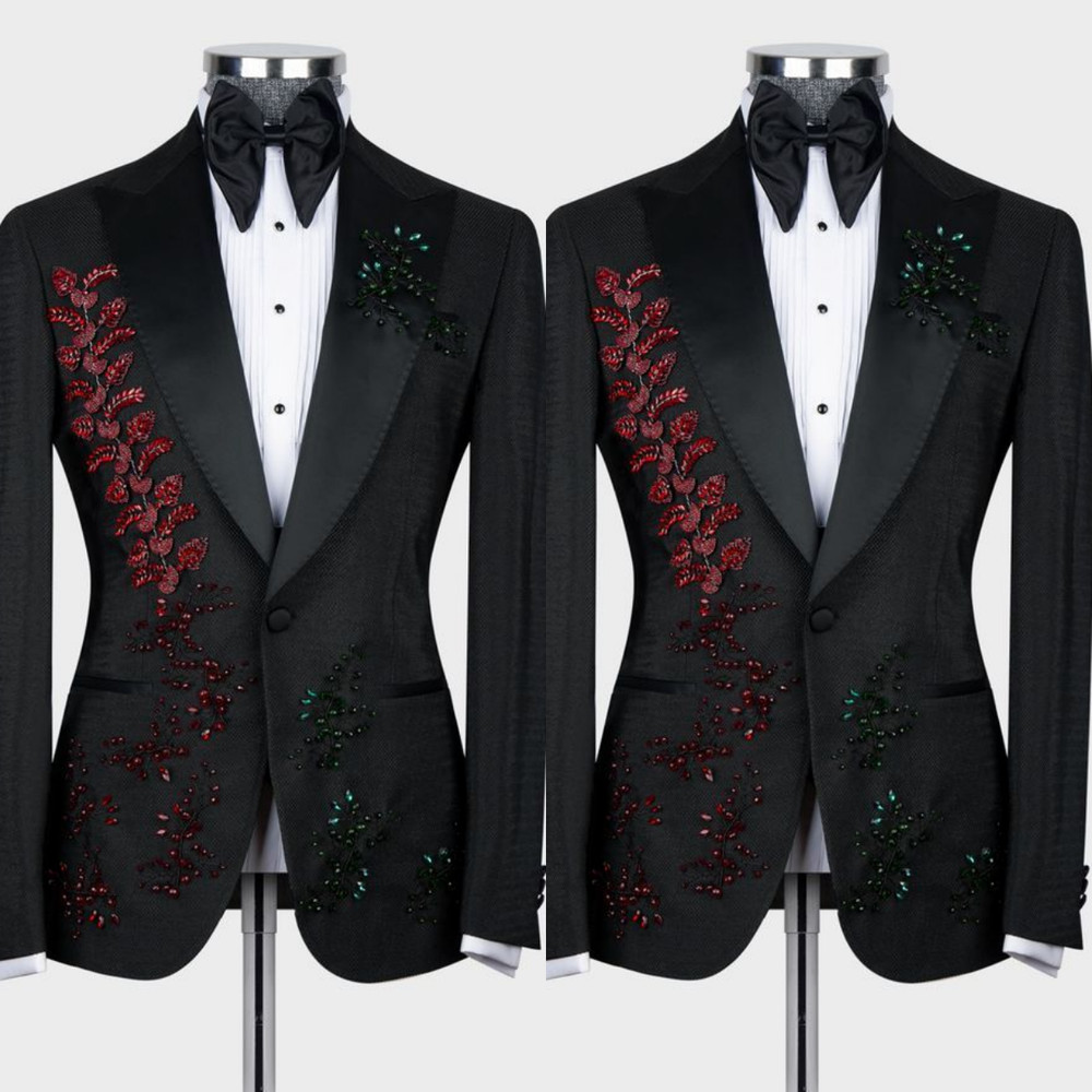 Beaded Men's Suit Luxury Wedding 2Pcs Prom Evening Tuxedo Jacket Banquet