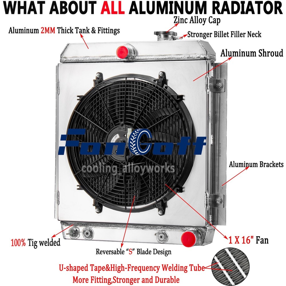 4 Core Radiator Fan Shroud Fit 1947-1954 Chevy Truck 3100 3600 3800 Pickup 3.8L