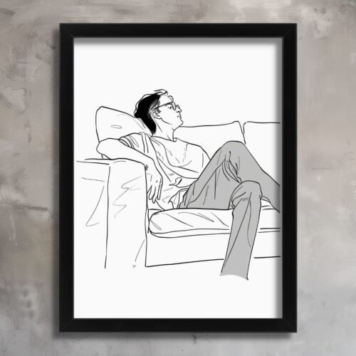 Stylish Minimalist Line Art Print Man Relaxing Sofa Modern Home Decor Wall Art