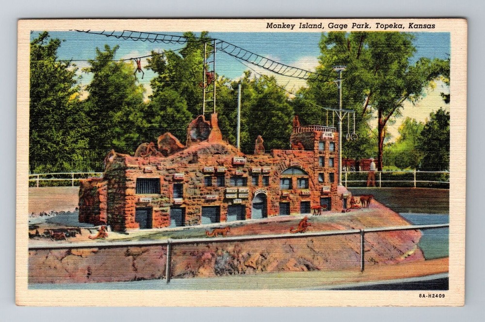 Topeka KS-Kansas, Monkey Island, Gage Park, Antique, Vintage Souvenir Postcard